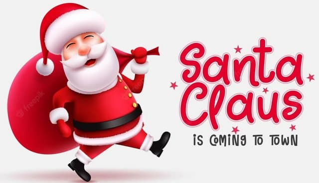 christmas santa character vector design santa claus is coming town text with walking holding 572293 2741